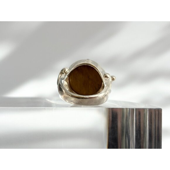 Hand Carved Wood Floral Shaped 925 Sterling Silver Statement Vintage Ring - sz 7 - Picture 8 of 11